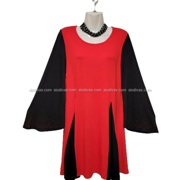 Red and Black Tunic with Kimono Sleeves Loose Fit Plus Size Tunic Top - NWOT - Picture 2 of 6